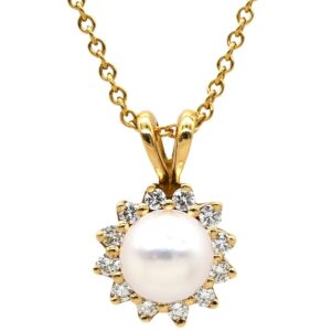 ティファニー Tiffany & Co ネックレス パール ダイヤ ペンダント イエローゴールド 18K 750 YG T&Co. フラワーモチーフ 【中古】中古品