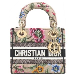 クリスチャン・ディオール Christian Dior 2WAYバッグ レディ D-ライト キャンバス ピンクベージュ シャンパンゴールド金具 Petites Fleurs 花柄 M0500OEAU 【保存袋】 【中古】中古美品