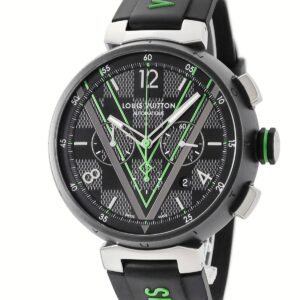 ルイヴィトン LOUIS VUITTON タンブール クロノグラフ ダミエ・グラフィット レース QA130Z ブラックPVD グリーン メンズ 腕時計自動巻き ブラック 【中古】