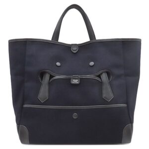 エルメス HERMES トートバッグ パスパス 35 キャンバス ヴォーバレニア トワルゴエラン マリン×ブラック シルバー金具 紺 黒 トート 2WAYバッグ □R刻印 【中古】