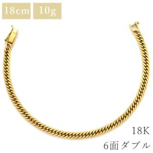 喜平 KIHEI ブレスレット K18 18金 18cm 10.3g 6面 ダブル Ｗ K18YG イエローゴールド 造幣局検定マーク ※ショッピングローン対応していません 【中古】