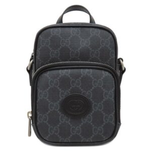 グッチ GUCCI ショルダーバッグ GGスプリーム インターロッキングG GGスプリームキャンバス レザー ブラック ガンメタル金具 グレー PVC 672952 【箱】 【中古】