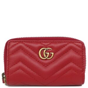 グッチ GUCCI コインケース GGマーモント Vステッチ レザー レッド ヴィンテージ金具 ハート キルティング キーケース 498127 【中古】