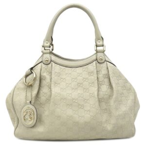グッチ GUCCI ハンドバッグ スーキー レザー ホワイト シャンパンゴールド金具 オフホワイト GG グッチシマ トート チャーム付き 211944 【中古】中古美品