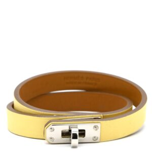 エルメス HERMES ブレスレット ミニ ケリードゥブルトゥール ヴォースイフト GP ジョーヌプッサン×ゴールド T2 シルバー金具 2重 2連 U 【箱】 【中古】未使用保管品