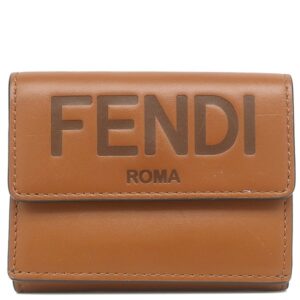 フェンディ FENDI 三つ折り財布 ロゴ ローママイクロ レザー ブラウン ゴールド金具 ミニ財布 茶 8M0395 【中古】中古美品