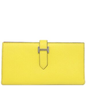 エルメス HERMES 長財布 ベアンスフレ ヴェルソ ヴォーエプソン ライム×テールバテュー シルバー金具 黄色 朱赤 バイカラー 二つ折財布 Y刻印 【箱】 【中古】