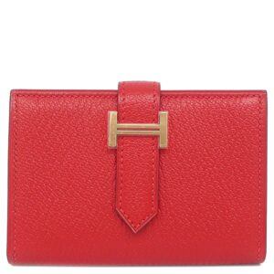 エルメス HERMES 二つ折り財布 ベアンミニ シェーブル ルージュラデュー ゴールド金具 赤 コンパクト 2025年製 K 【箱】 【中古】