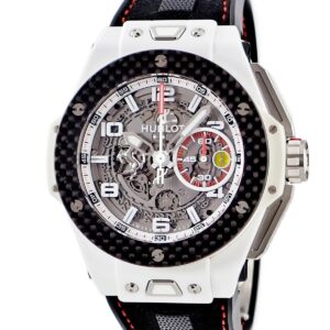 ウブロ HUBLOT ビッグバン フェラーリ ホワイトセラミック カーボン 401.HQ.0121.VR コラボ スケルトン 限定 メンズ 腕時計自動巻き ホワイト 【中古】中古美品