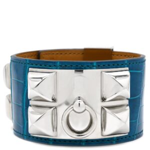 エルメス HERMES ブレスレット コリエ ド シアン アリゲーター GP ブルーイズミール×ゴールド S シルバー金具 青 艶あり □R 【保存袋】 【中古】中古美品