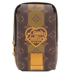 ルイヴィトン LOUIS VUITTON ショルダーバッグ LVスクエアード ダブルフォンポーチ レザー モノグラム ストライプキャンバス モノグラムストライプ ゴールド金具 NIGOコラボ M81005 RFID 【中古】