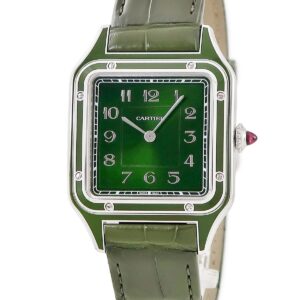 カルティエ Cartier サントス デュモン LM ラッカー WGSA0096 Pt950無垢 角型 オリーブ グリーン 限定 メンズ 腕時計手巻き グリーン 【中古】