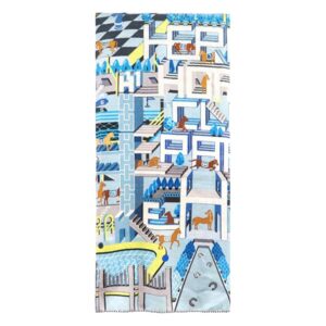 エルメス HERMES ストール カレ140 カレジェアン カシミヤ シルク マリン×ブルーシエル×ジョーヌスフレ 【Horse Club/ホースクラブ】 【箱】 【中古】中古美品