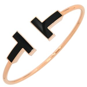 ティファニー Tiffany & Co ブレスレット Tワイヤー ワイド ブラック×ローズゴールド 黒 PG T&Co. Au750 18K バングル ラージ 【中古】中古美品