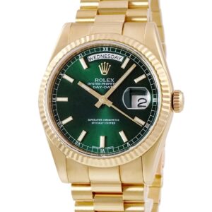 ロレックス ROLEX デイデイト 36 118238 メーカーOH済 K番 K18YG無垢 グリーン バー プレジデントブレス メンズ 腕時計自動巻き グリーン 【中古】中古美品