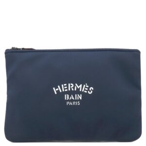 エルメス HERMES ポーチ トゥルースフラット ネオバン MM ナイロン ポリアミド エラスタン ネイビー マットブラック金具 紺 ウエットスーツ風 ボンディング 【中古】中古美品
