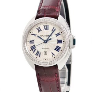 カルティエ Cartier クレ ドゥ カルティエ WJCL0015 K18WG無垢 純正ダイヤ デイト ローマン 青針 レディース 腕時計自動巻き シルバー 【中古】中古美品