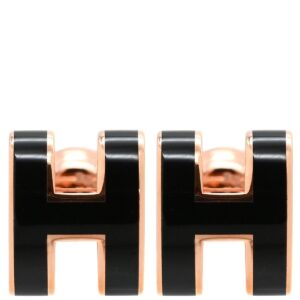 エルメス HERMES ピアス ポップアッシュ Hピアス ミニ GP エナメル ブラック×ローズゴールド 黒 Hモチーフ RG PG ピンクゴールド 【箱】 【中古】