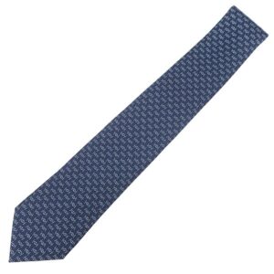 エルメス HERMES ネクタイ クラバット 7cm マイヨン リズム シルク マリン×シエル シルクツイルタイ 紺 水色 総柄 新品 未使用 H006374T 01 【箱】 【中古】未使用保管品