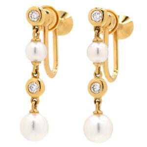 ミキモト MIKIMOTO イヤリング パール ダイヤ パールホワイト×イエローゴールド MIKIMOTO 真珠 Au750 18K YG ねじ式 ドロップ スウィング 【箱】 【中古】中古美品