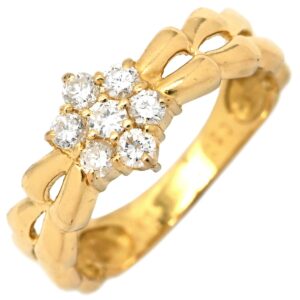 リング 指輪 ダイヤ 0.30ct イエローゴールド K18YG Au750 18K フラワーモチーフ 7粒 7石 7P 透かし彫り 11号 【中古】中古品