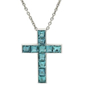 ギメル Gimel ネックレス ブルートルマリン クロス ブルー×プラチナシルバー 十字架 プラチナ 青 インディゴライト 【中古】中古美品