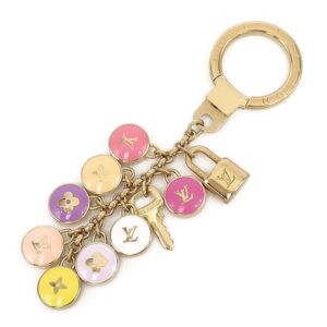 ルイヴィトン LOUIS VUITTON キーリング ポルトクレ バスティーユ メタル ゴールド×マルチカラー ゴールド金具 バッグチャーム ロゴ パステル M65381 【箱】 【中古】