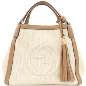 グッチ GUCCI 2WAYバッグ ソーホー インターロッキング G レザー キャンバス ナチュラル×ピンクベージュ シャンパンゴールド金具 フリンジチャーム 336751 【保存袋】 【中古】