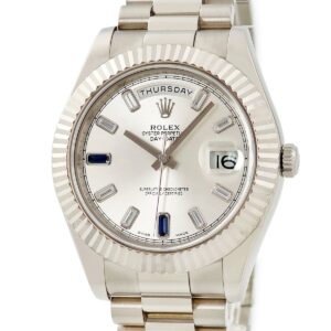 ロレックス ROLEX デイデイト II 218239BG K18WG無垢 純正ダイヤ&サファイア バゲット ランダム番 メンズ 腕時計自動巻き シルバー 【中古】中古美品