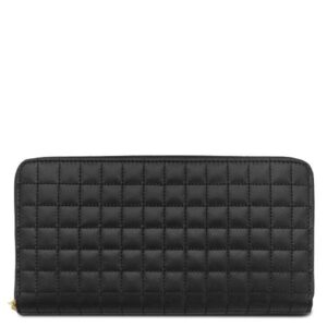 セリーヌ CELINE 長財布 Cチャーム キルティング ラージ ジップウォレット レザー ブラック ゴールド金具 黒 ラウンドファスナー 【箱】 【中古】新品同様品
