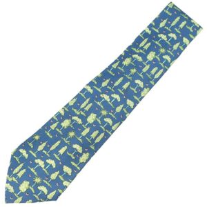 エルメス HERMES ネクタイ 植物柄 9cm シルク ブルー×ライトグリーン 青 黄緑 木 森 【中古】新品同様品