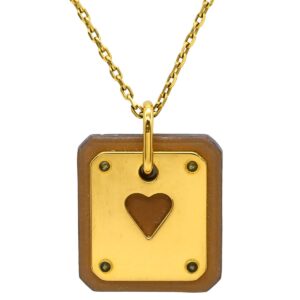 エルメス HERMES ネックレス アス ドゥ クール PM トランプ エースオブハート レザー GP ブラウン×ゴールド 茶 スクエア Z 【中古】中古品