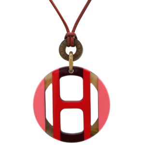 エルメス HERMES ネックレス Hエキップ バッファローホーン レザー ラッカー ローズバレンタイン ピンク ベージュ バッファローホーン 【中古】