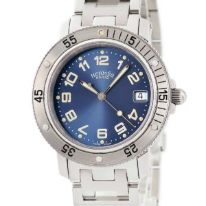 エルメス HERMES クリッパー ダイバー CL7.710.630/3764 青 アラビア Hマークブレス 逆回転防止ベゼル メンズ 腕時計クオーツ ブルー 【中古】