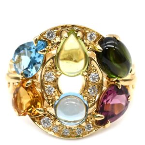 ブルガリ BVLGARI リング 指輪 アストラーレ チェルキ イエローゴールド ダイヤ 色石 マルチストーン 10号 【中古】