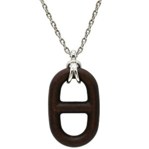 エルメス HERMES ネックレス シェーヌダンクル ヴュルカニウム メタル ヴュルカニウム ブラウンXシルバー シルバー金具 ラージモチーフ ペンダント ユニセックス レザー素材 H077349FP01 【中古】