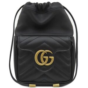 グッチ GUCCI ショルダーバッグ GGマーモント キルティング ミニ バケットバッグ レザー ブラック ヴィンテージ金具 黒 チェーンショルダー 246433 【箱】 【中古】