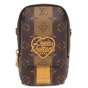 【★3％OFFクーポン】ルイヴィトン LOUIS VUITTON ショルダーバッグ LVスクエアード ダブルフォンポーチ レザー モノグラム ストライプキャンバス モノグラムストライプ ゴールド金具 NIGOコラボ M81005 RFID 【中古】中古美品