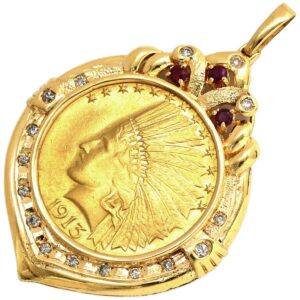 ペンダントトップ コイン 金貨 イエローゴールド 10ドル金貨 アメリカンインディアンヘッド 750 18K 21.6 ネックレストップ ペンダントヘッド 【中古】