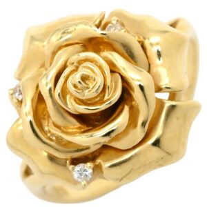 リング 指輪 ダイヤ 0.04ct イエローゴールド K18YG Au750 18K 18金 薔薇 バラ Rose 花 フラワーモチーフ 11.5号 【中古】