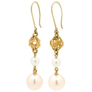 タサキ TASAKI ピアス パール フックピアス ホワイト×イエローゴールド 真珠 1P 1粒 Au750 18K 18金 ドロップ スウィング 【中古】中古美品