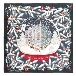 エルメス HERMES スカーフ カレ90 シルク ブラック×ネイビー×マルチカラー 【NOEL AU 24 FAUBOURG/フォーブル24番地のクリスマス】 【箱】 【中古】新品同様品
