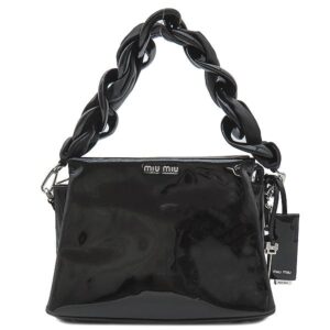 ミュウミュウ MIU MIU 2WAYバッグ チェーン ハンドバッグ エナメル レザー NERO シルバー金具 黒 ハンドバッグ ショルダー 5BH019 【中古】