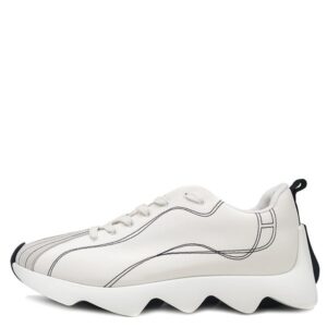 エルメス HERMES スニーカー アンヴォル キャンバス スウェード ホワイト #42 白 黒 Envol ソルド品 H221894Z 【保存袋】 【中古】