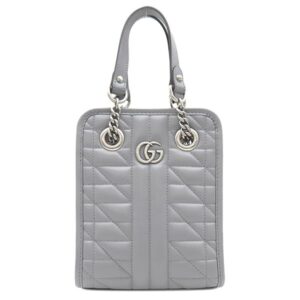 グッチ GUCCI 2WAYバッグ GGマーモント ミニ ショルダー レザー グレー シルバー金具 GGロゴ ハンドバッグ 696123 【保存袋】 【中古】
