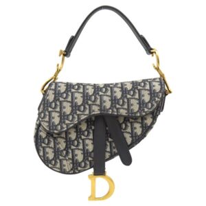クリスチャン・ディオール Christian Dior ハンドバッグ トロッター サドルバッグ スモール キャンバス オブリークジャカード ネイビー ヴィンテージ金具 紺 総柄 【中古】新品同様品