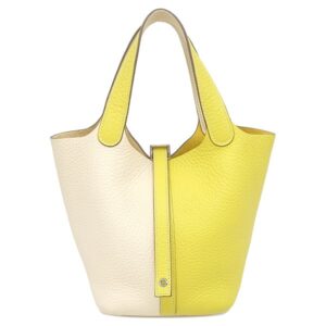 エルメス HERMES ハンドバッグ ピコタンロック PM カザック トリヨンクレマンス ライム×ナタ シルバー金具 黄色 アイボリー Y 【中古】中古美品