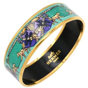 エルメス HERMES バングル エマイユ GM 七宝焼き グリーン×マルチカラー ゴールド金具 アニマル柄 ヒョウ トラ 【箱】 【中古】