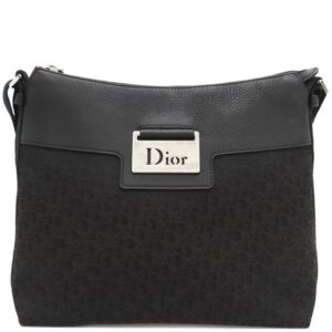 クリスチャン・ディオール Christian Dior ショルダーバッグ トロッター レザー ジャガード ブラック×ネイビー シルバー金具 黒 紺 【保存袋】 【中古】