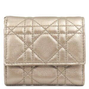 クリスチャン・ディオール Christian Dior 三つ折り財布 レディ ディオール ロータスウォレット カーフ ゴールド ゴールド金具 Lotus 小銭入れ チャーム付き 【箱】 【中古】新品同様品